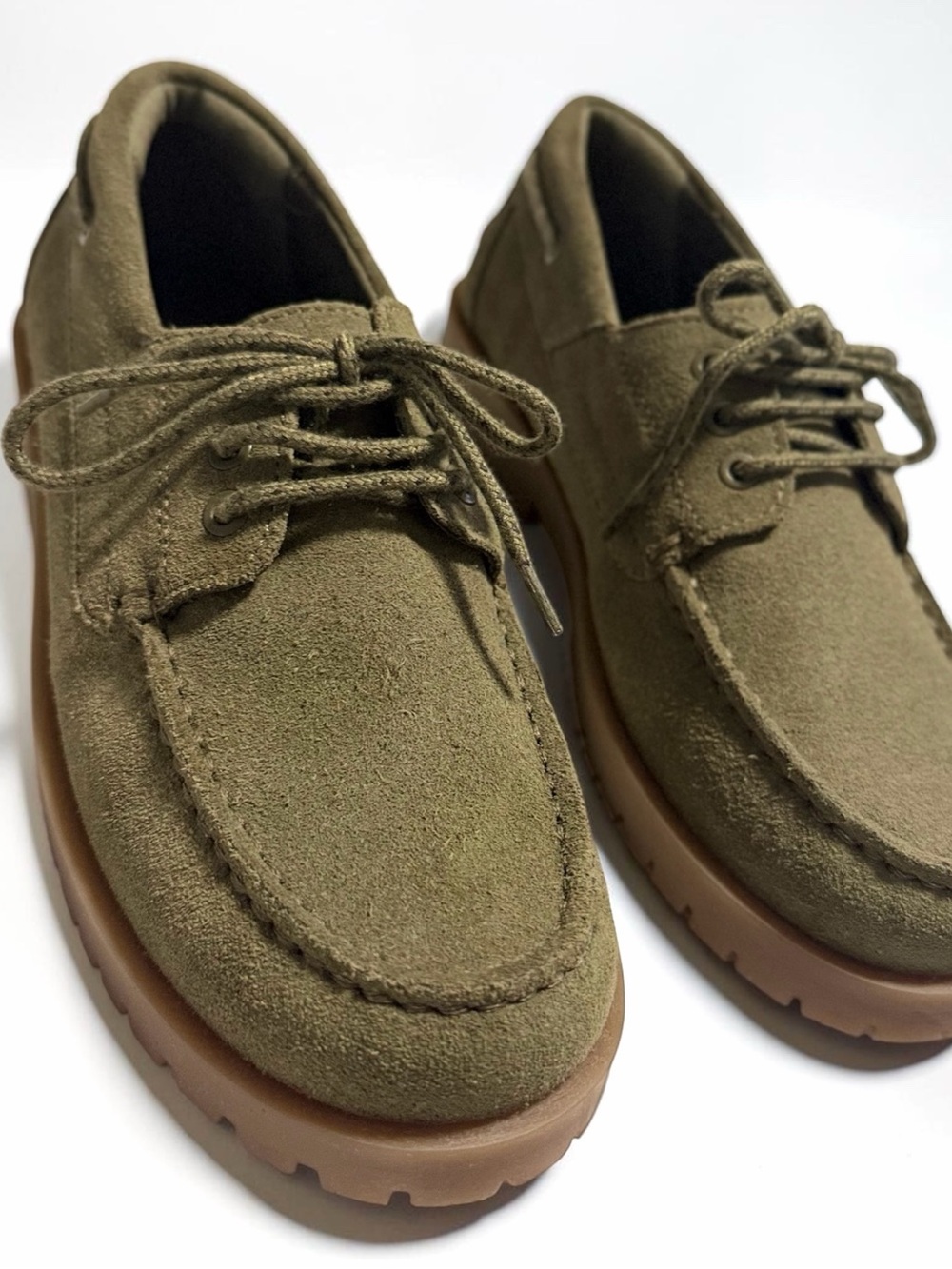Zara Olive/Khaki Green Leather Kids Deck/Boat Lace-Up Shoes - Size 2.5